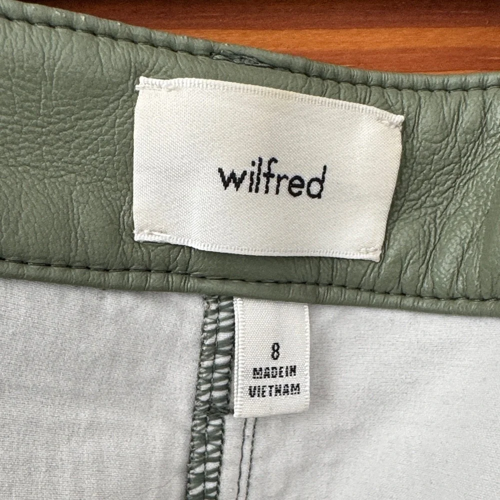 ARITZIA Vegan Leather Wilfred Olive Green High-Rise Straight Leg Pants - Picture 3 of 7